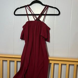 Casual maroon off the shoulder dress